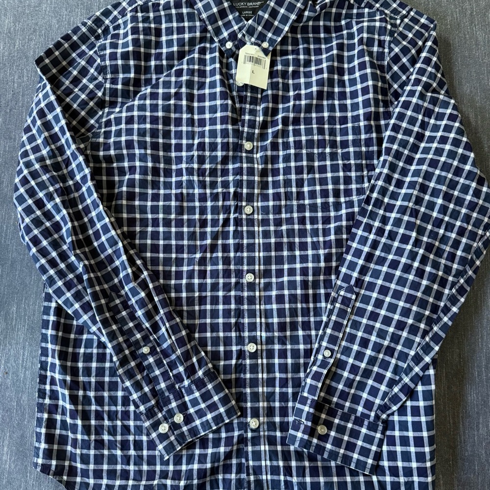 Lucky Brand Blue + White Casual Button Down Shirt - Size Large New w/tags
